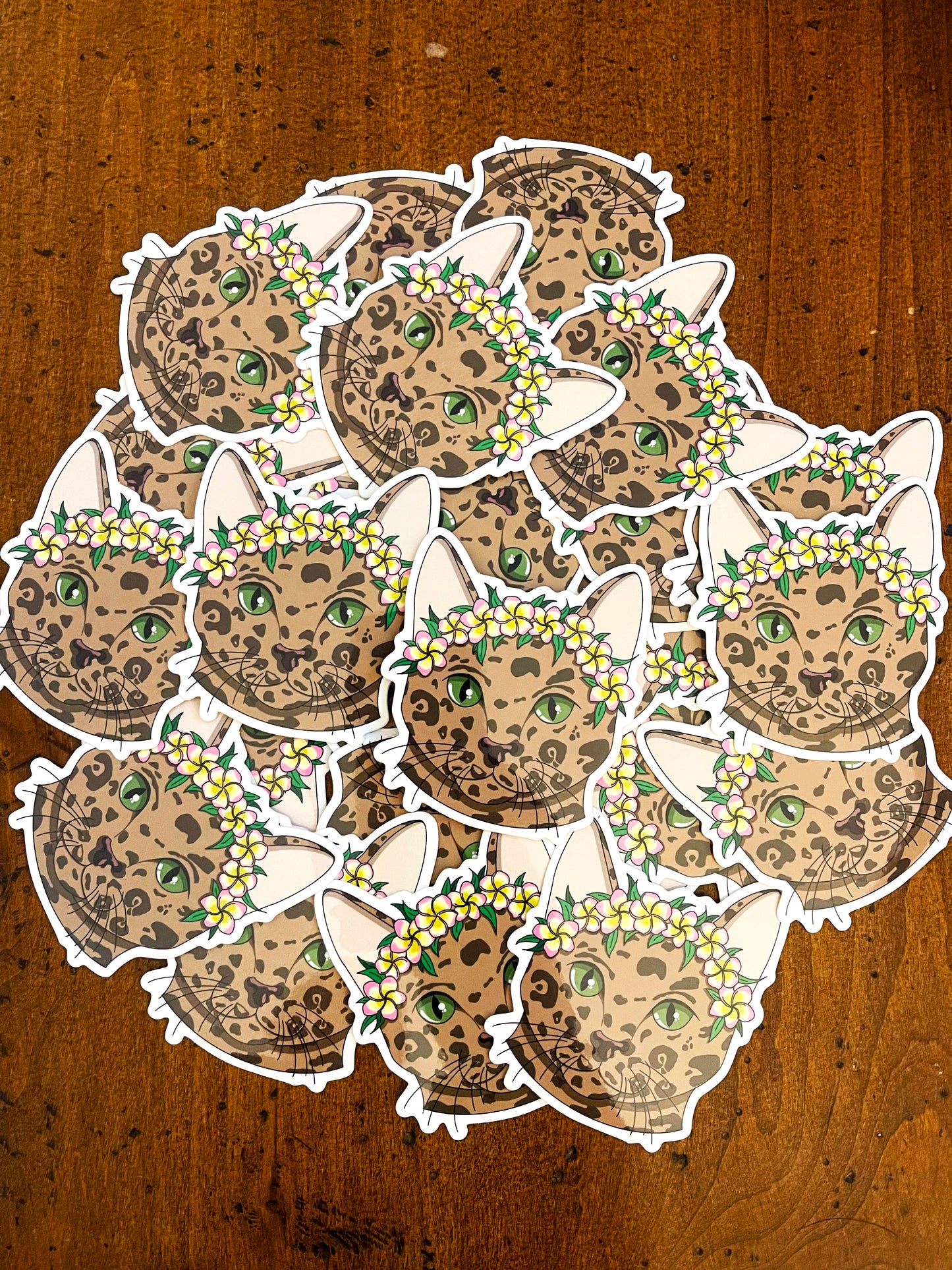 Brown Cat with Lei Sticker