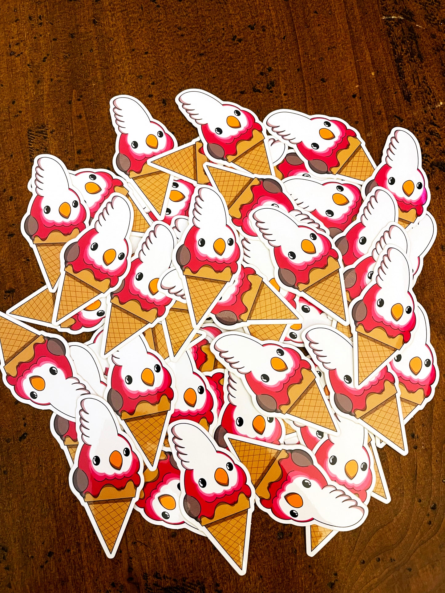 Pink Ice Cream Bird Sticker