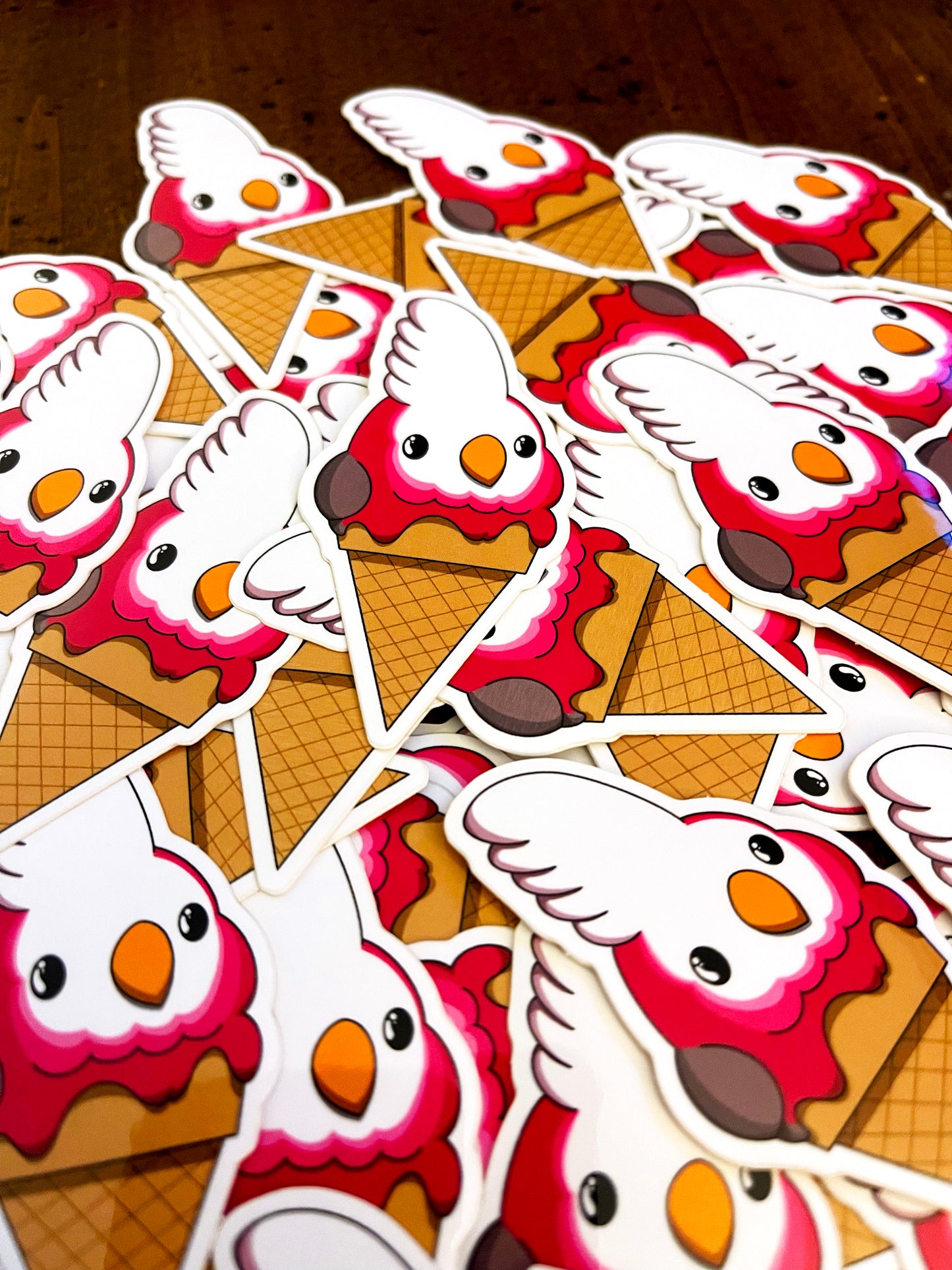 Pink Ice Cream Bird Sticker