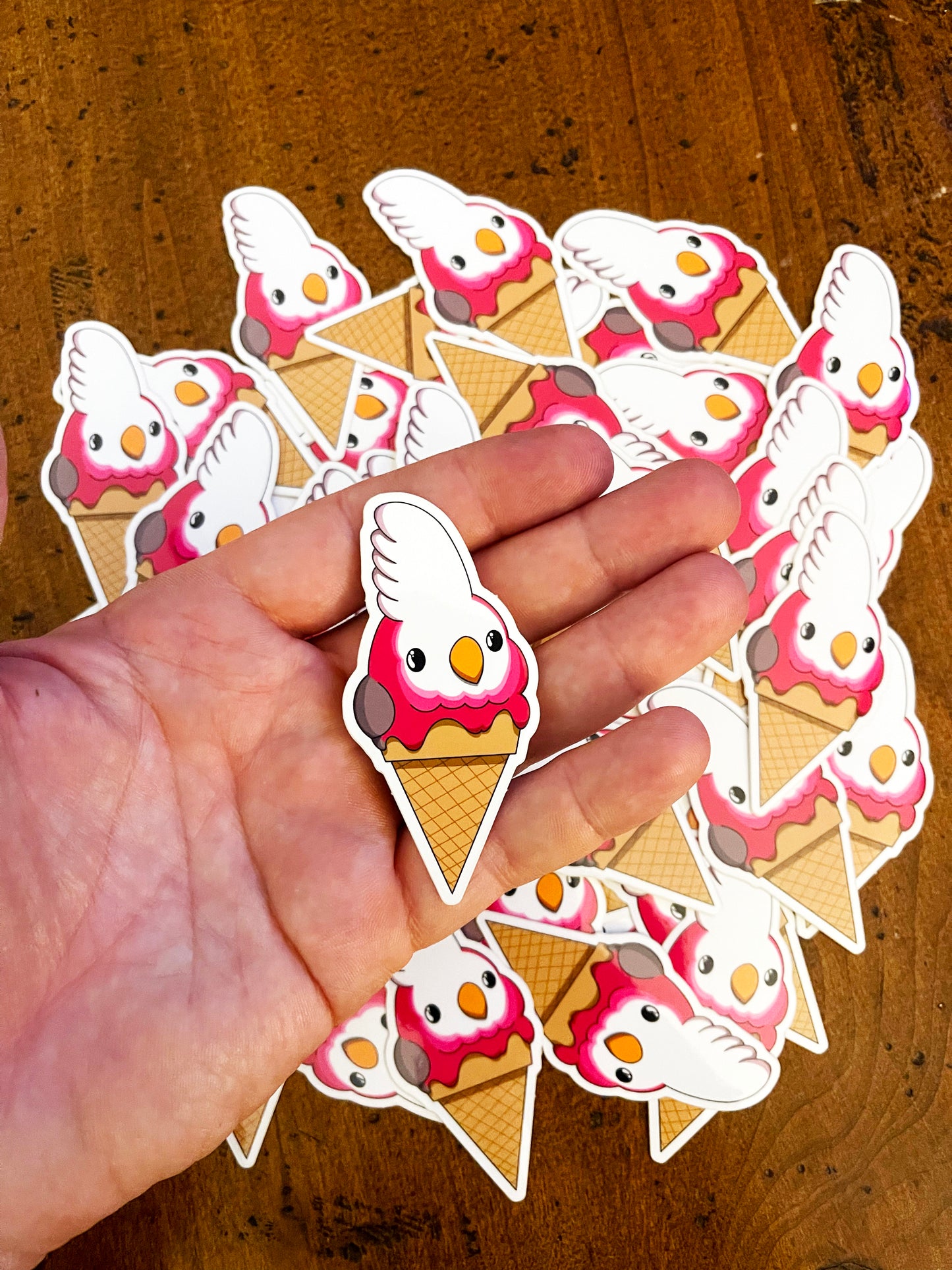 Pink Ice Cream Bird Sticker