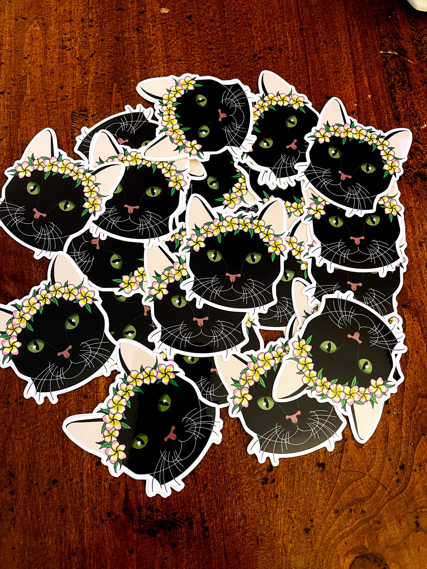 Black Cat with Lei Sticker