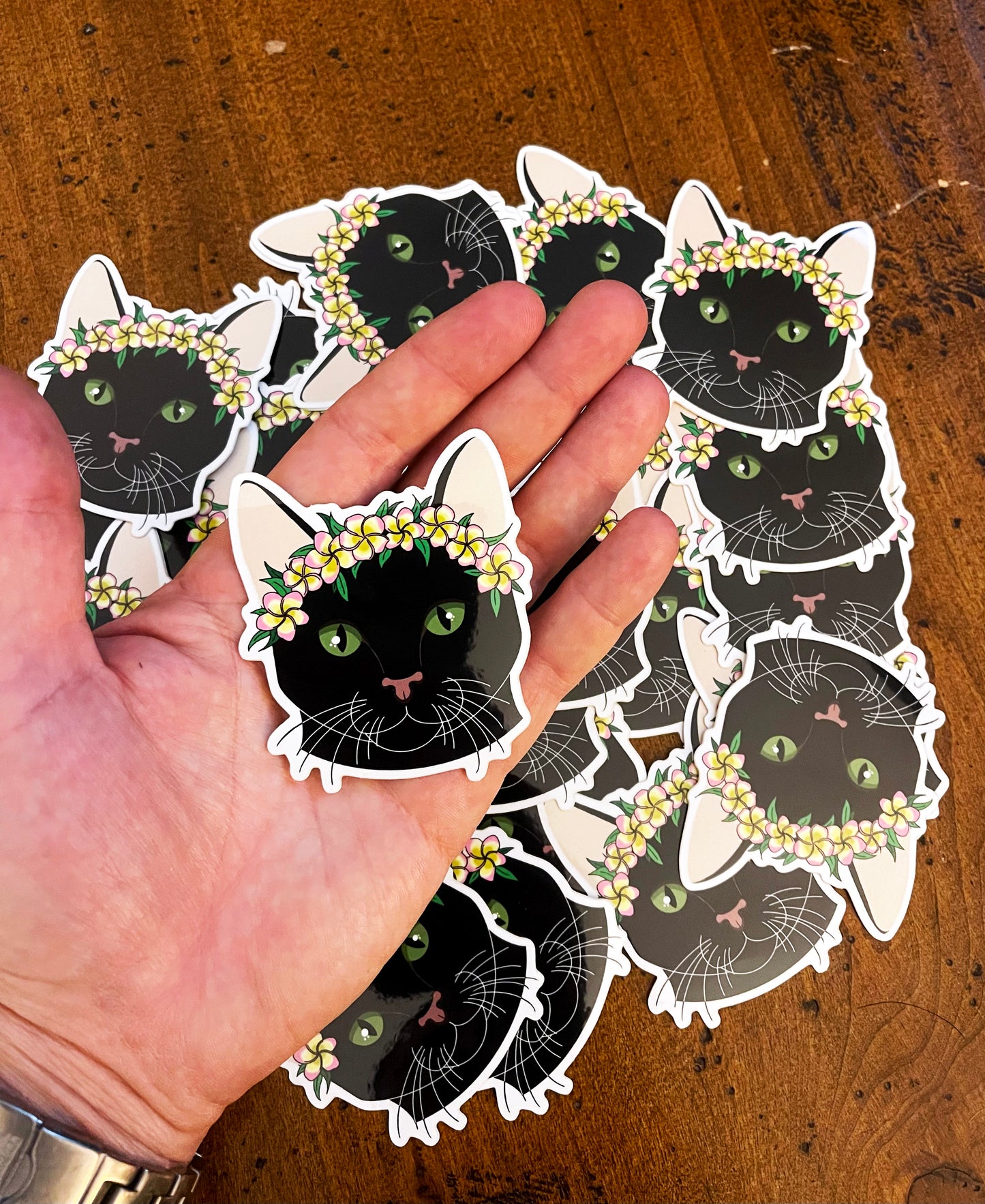 Black Cat with Lei Sticker