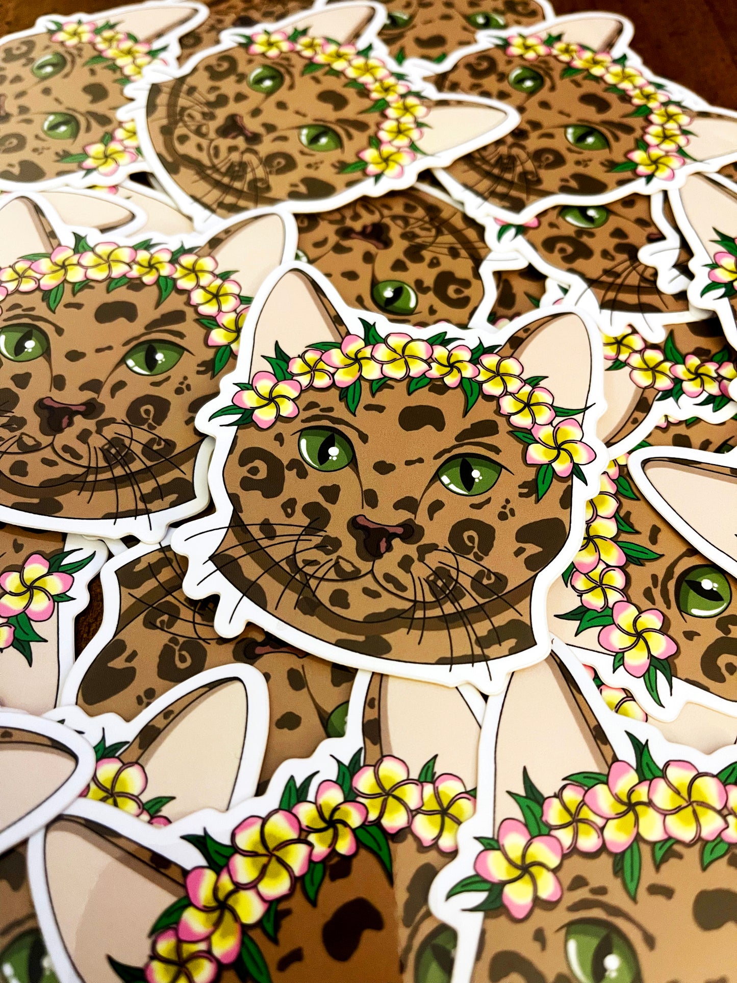Brown Cat with Lei Sticker