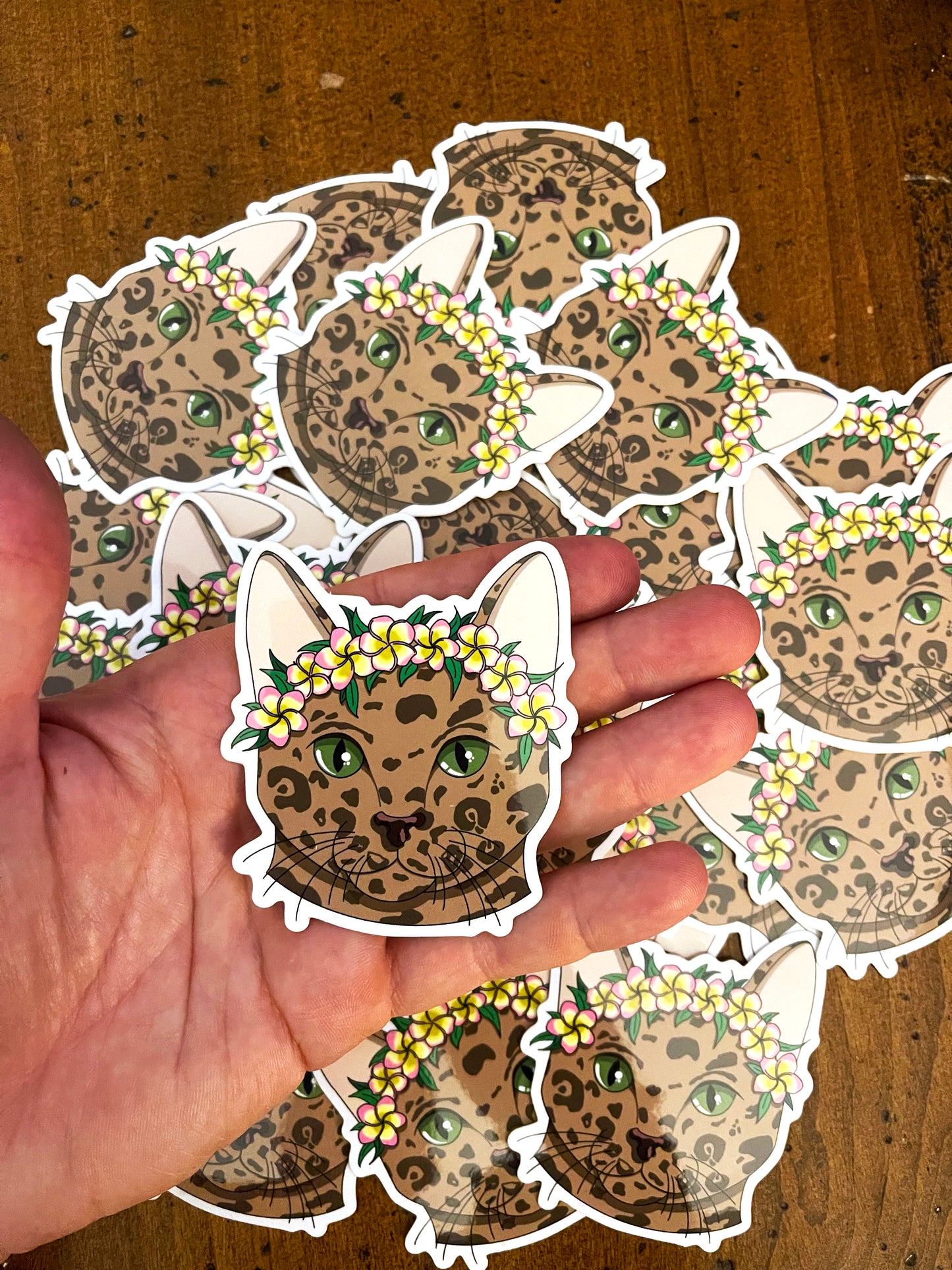 Brown Cat with Lei Sticker