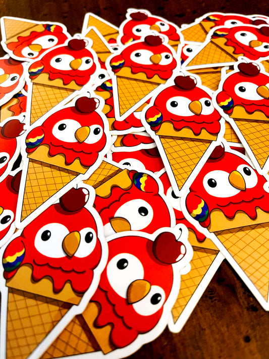 Red Ice Cream Bird Sticker